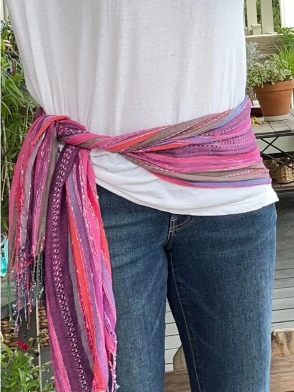 Boho Woven Fringe Scarf | Purple, Pink Artisan Wrap| Soft Lightweight